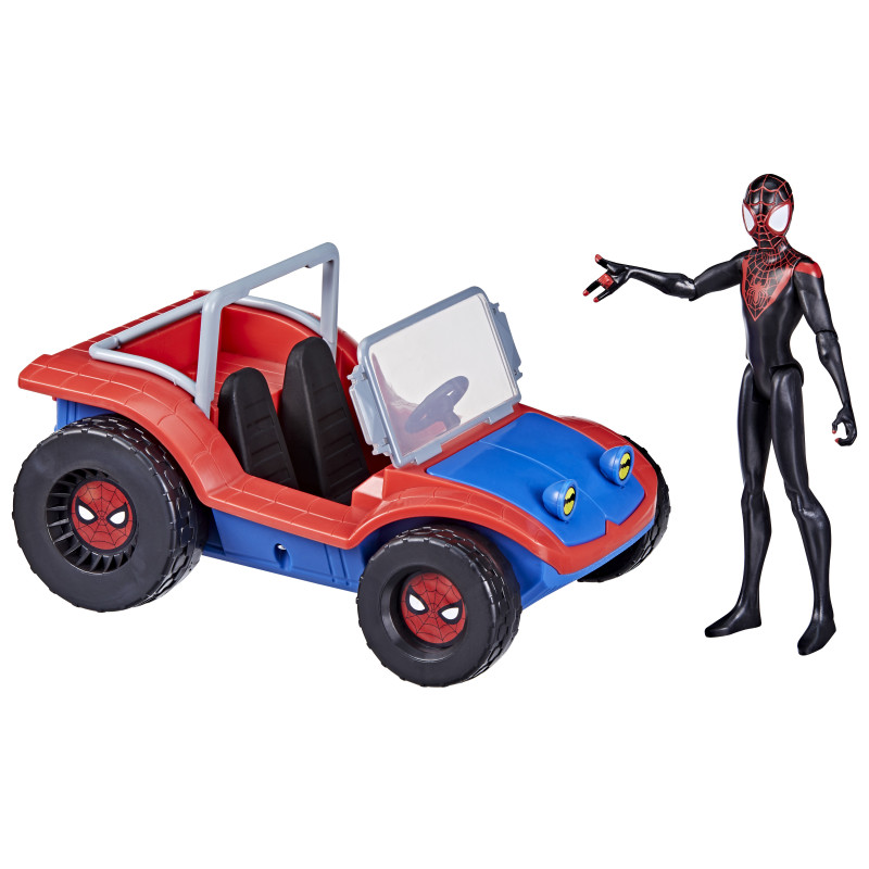 Marvel Spider-Man Spider Mobile e Miles Morales, veicolo da 15 cm con action figure, per bambini dai 4 anni in su