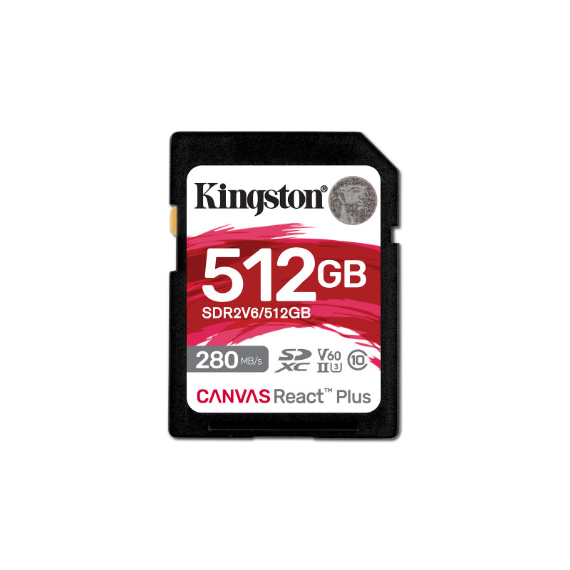 Kingston Technology 512GB Canvas React Plus SDXC UHS-II 280R/150W U3 V60 for Full HD/4K