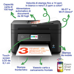 Epson WorkForce WF-2960DWF stampante multifunzione A4 getto d'inchiostro (stampa, scansione, copia), Display LCD 6.1 cm, ADF,