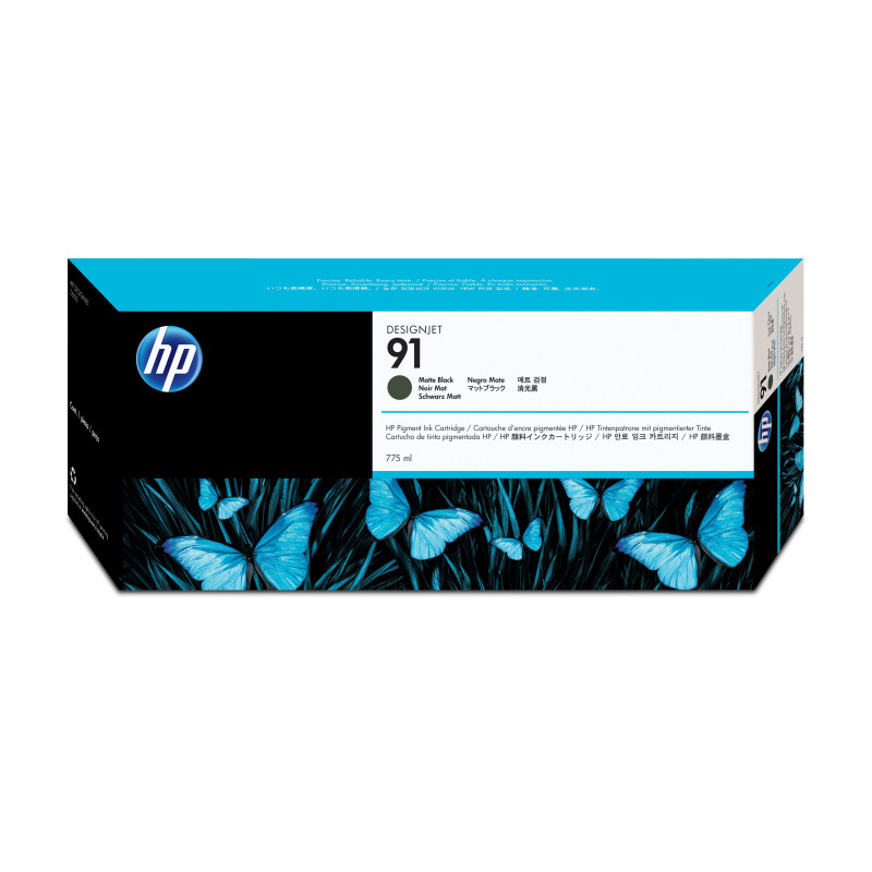 HP Cartuccia di inchiostro pigmentato nero opaco originale DesignJet 91 da 775 ml