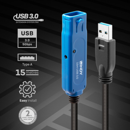 Lindy 43229 cavo USB USB 3.2 Gen 1 (3.1 Gen 1) 15 m USB A Nero