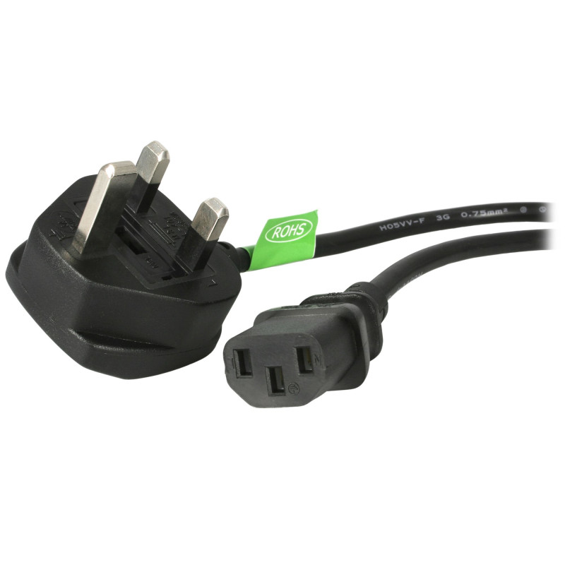 StarTech.com Cavo di alimentazione per PC da BS 1363 a C13 1m, Cavo di alimentazione AC del Regno Unito 18AWG, 10A 250V, cavo