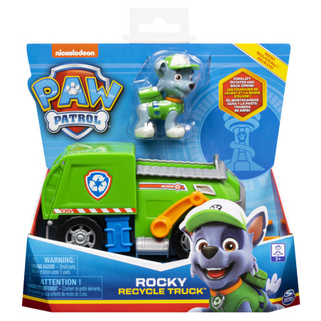 PAW Patrol | Camion per la raccolta di rifiuti riciclabili di Rocky | Veicolo e personaggio di Rocky | Giochi per bambini dai 3