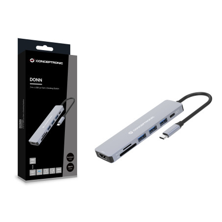 Conceptronic DONN19G replicatore di porte e docking station per laptop Cablato USB 3.2 Gen 1 (3.1 Gen 1) Type-C Grigio