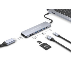 Conceptronic DONN19G replicatore di porte e docking station per laptop Cablato USB 3.2 Gen 1 (3.1 Gen 1) Type-C Grigio