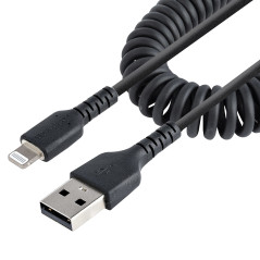 StarTech.com Cavo Lightning a USB-A da 1m Certificato MFi, Cavetto iPhone Spiralato di Ricarica Alimentazione, Resistente Cavo