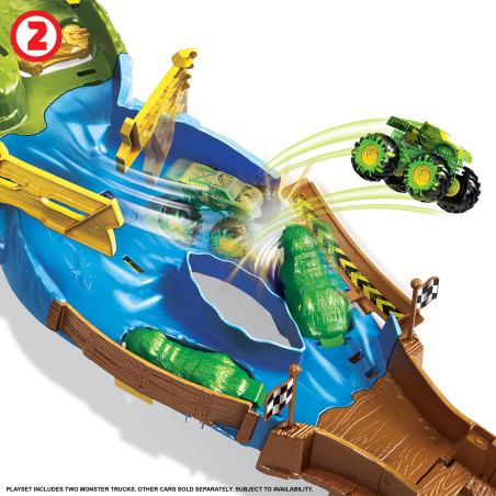 Hot Wheels Monster Trucks Torneo dei Titani Playset con Monster Truck Bigfoot e Gunkster per sfide testa a testa giocattolo per