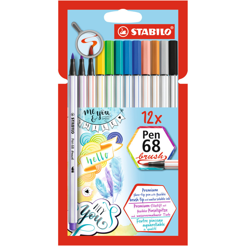 STABILO Pen 68 Brush marcatore Vivido Multicolore 12 pz