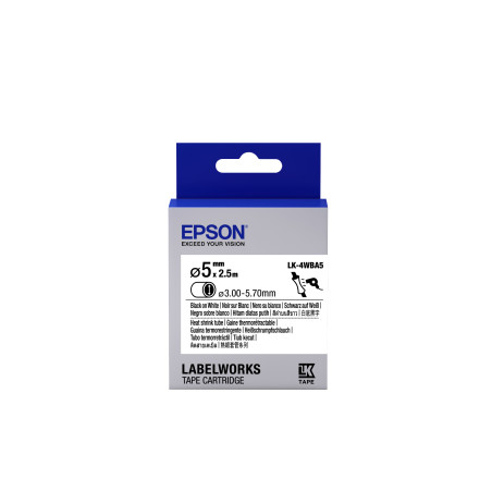 Epson Guaina Termorestringente Bianca per testo Nero, Heat Srink Tube D5mm  2,5 LK-4WBA5