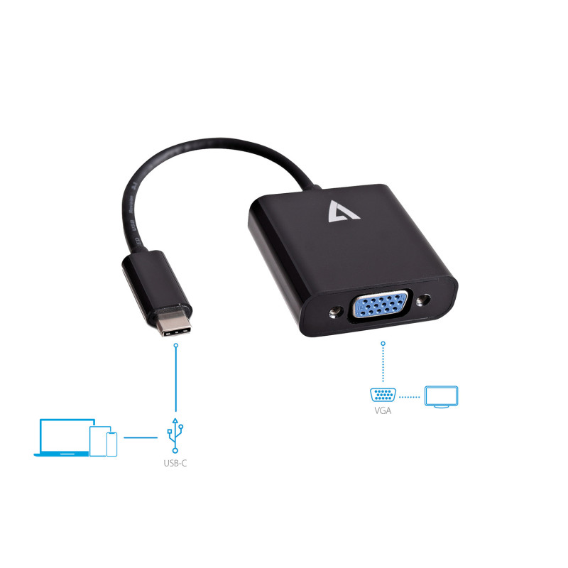 V7 USB-C(m) a VGA(f) Adattore Nero