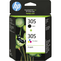 HP 305 2-Pack Tri-color Black Original Ink Cartridge cartuccia d'inchiostro 2 pz Originale Resa standard Nero, Ciano, Magenta,