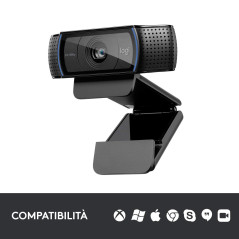 Logitech C920 HD Pro Webcam, Videochiamata Full HD 1080p 30fps, Audio Stereo ‎Chiaro, ‎Correzione Luce HD, Funziona con Skype,