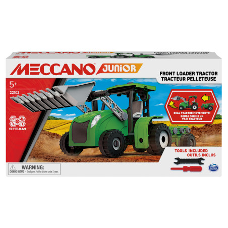 Meccano JUNIOR, Trattore con ruspa, Costruzioni per bambini, 114 pezzi in plastica, Giocattoli per bambini dai 5 anni in su