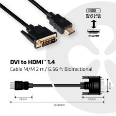 CLUB3D DVI to HDMI 1.4 Cable M M 2m  6.56ft Bidirectional