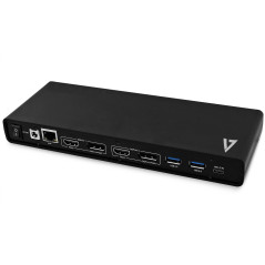 V7 Docking Station USB-C con erogazione di alimentazione massima di 65 W, doppio monitor 4K, HDMI, Displayport, Displaylink