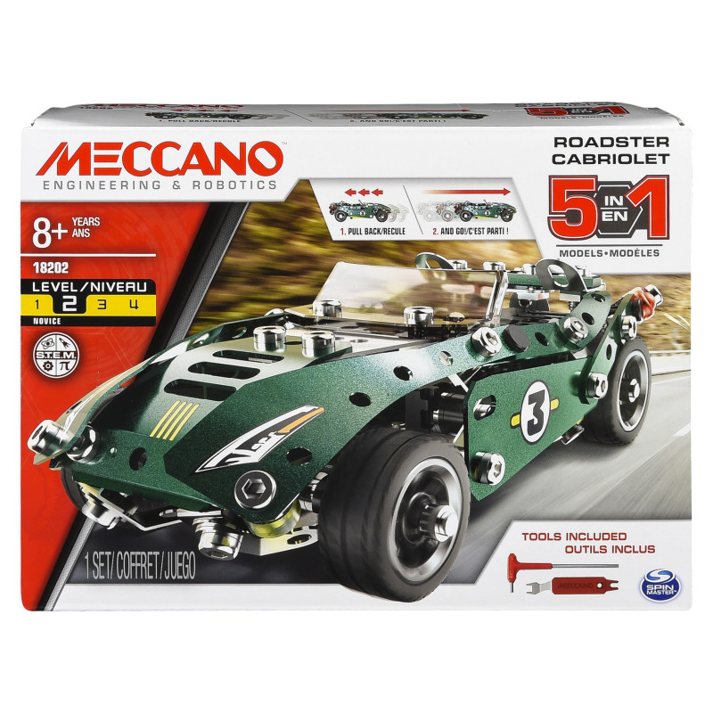 Meccano , Multimodello da 5 - Veicolo a Retrocarica, kit di costruzioni da 175 Pezzi, dagli 8 Anni