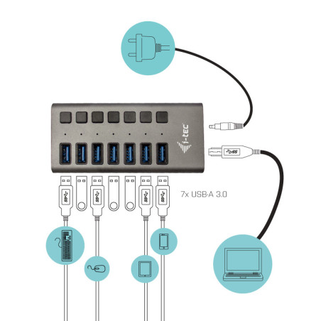 i-tec U3CHARGEHUB7 Caricabatterie per dispositivi mobili Universale Grigio AC Ricarica rapida Interno