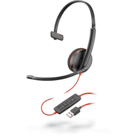 POLY Blackwire C3210 Auricolare Cablato A Padiglione Musica e Chiamate USB tipo A Nero, Rosso