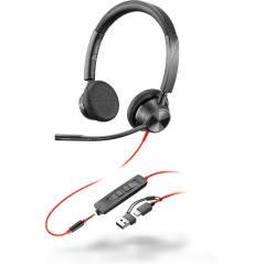 POLY Cuffie stereo Blackwire 3325 con connettore USB-C + spina da 3,5 mm + adattatore USB-C/A