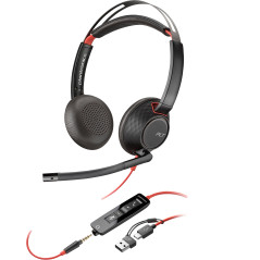 POLY Cuffie stereo Blackwire 5220 con connettore USB-C + spina da 3,5 mm + adattatore USB-C A