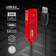 Lindy 42782 cavo USB USB 2.0 12 m USB A Nero