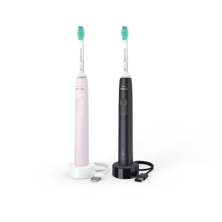 Philips 3100 series Sonicare Spazzolini Elettrici Sonici, confezione da 1 Spazzolino Rosa e 1 Spazzolino Nero HX3675 15