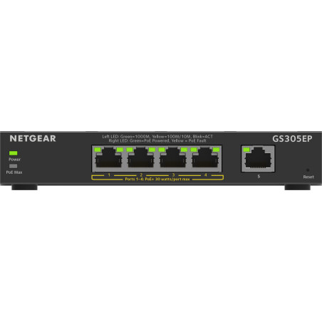 NETGEAR 5-Port Gigabit Ethernet PoE+ Plus Switch (GS305EP) Gestito L2/L3 Gigabit Ethernet (10/100/1000) Supporto Power over