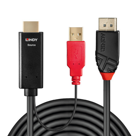 Lindy 41426 cavo e adattatore video 2 m HDMI + USB DisplayPort Nero, Rosso