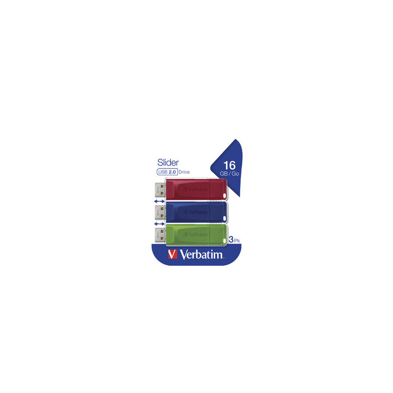 Verbatim Slider - Memoria USB - 3x16 GB, Blu, Rosso, Verde