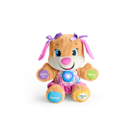 Fisher-Price La Sorellina del Cagnolino Ridi e Impara, Morbido Peluche Educativo con Musica e Canzoni, Giocattolo per Bambini