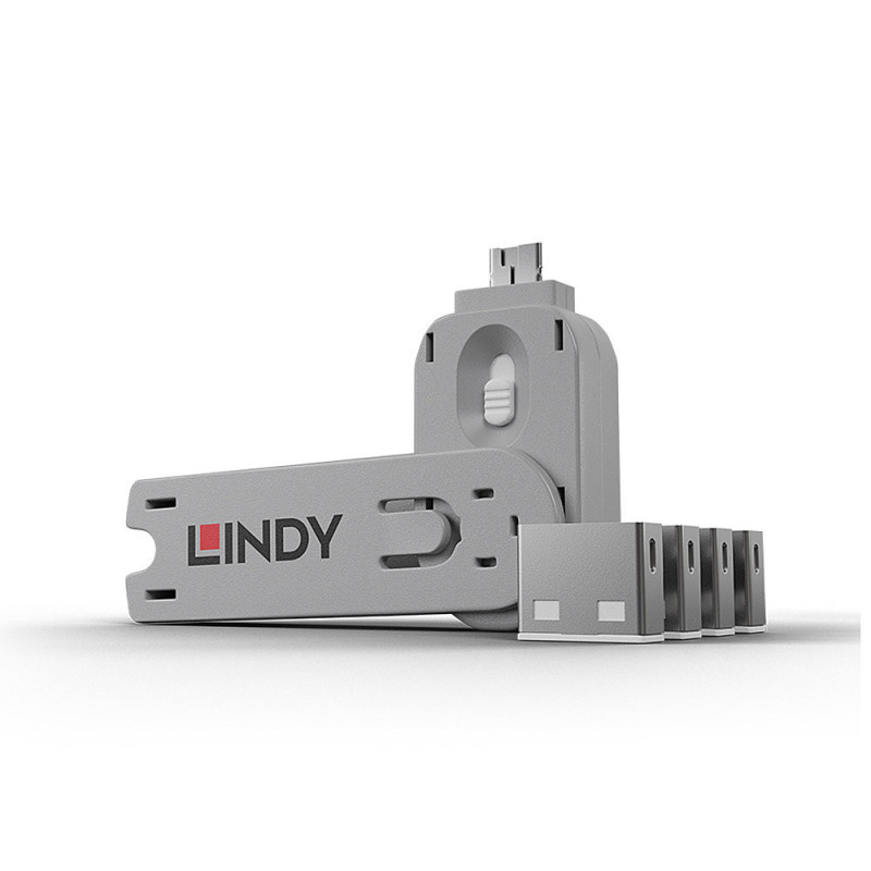 Lindy 40454 clip sicura Bloccaporte + chiave USB tipo A Bianco Acrilonitrile butadiene stirene (ABS) 5 pz