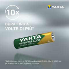 Varta Recharge Accu Power AAA 1000 mAh Blister da 2 (Batteria NiMH Accu Precaricata, Micro, ricaricabile, pronta all'uso)