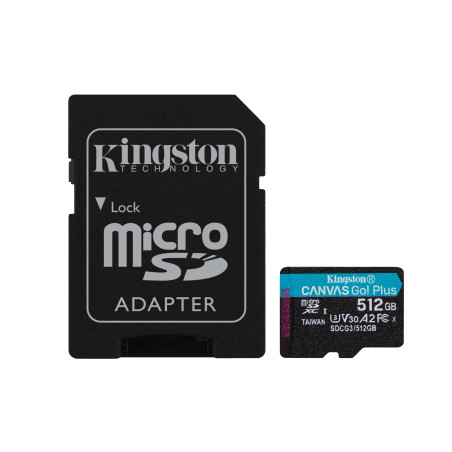 Kingston Technology Scheda microSDXC Canvas Go Plus 170R A2 U3 V30 da 512GB + adattatore