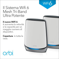 NETGEAR Orbi RBK852 AX6000 WiFi 6 Mesh System Banda tripla (2.4 GHz 5 GHz 5 GHz) Wi-Fi 6 (802.11ax) Grigio, Bianco 8 Interno