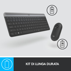 Logitech MK470 Kit Mouse e Tastiera Wireless per Windows, Ricevitore USB 2.4 GHz, ‎Sottile, Compatto, Silenzioso, Batteria