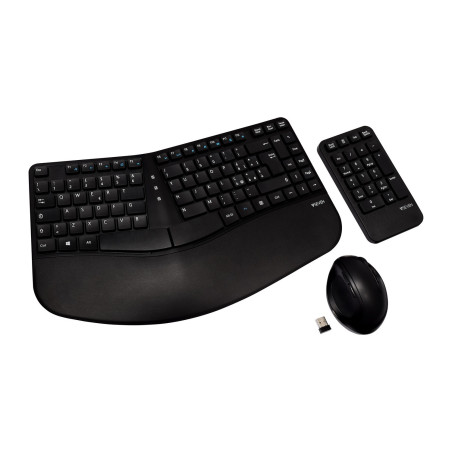 V7 Tastiera, mouse e combinazione con tastierino wireless ergonomici