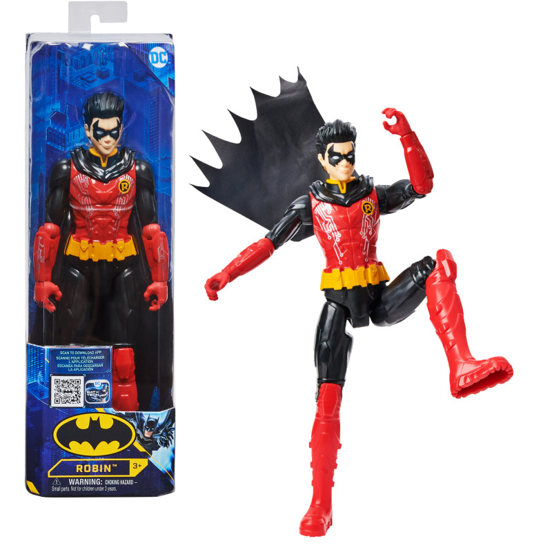 DC Comics | BATMAN | Personaggio Robin in scala 30 cm con decorazioni originali, mantello e 11 punti di articolazione -