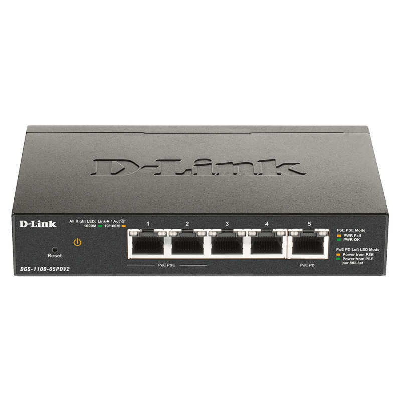 D-Link DGS-1100-05PDV2 switch di rete Gestito Gigabit Ethernet (10/100/1000) Supporto Power over Ethernet (PoE) Nero