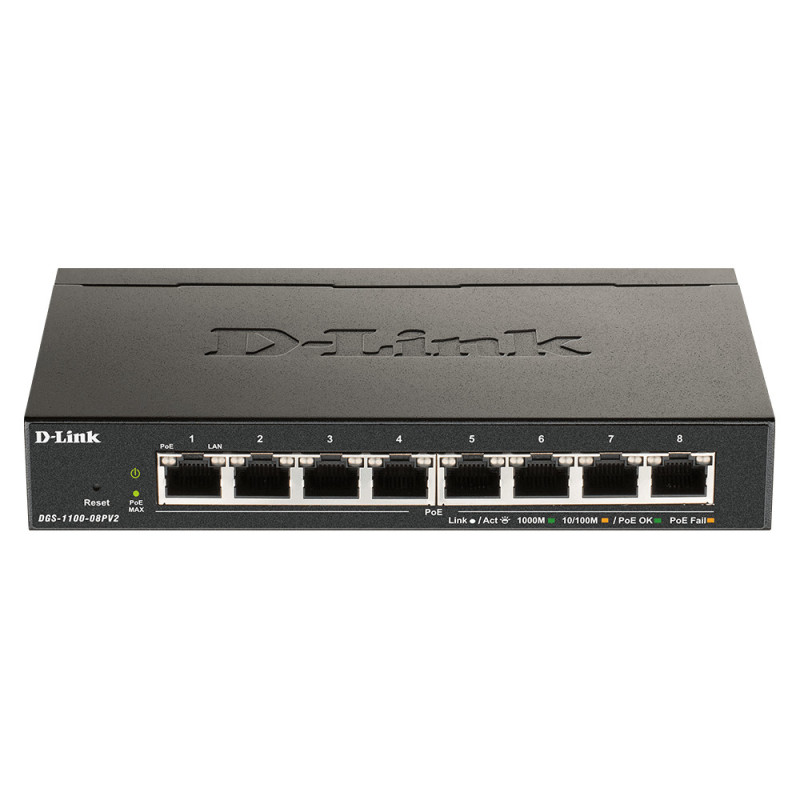 D-Link DGS-1100-08PV2 Gestito L2/L3 Gigabit Ethernet (10/100/1000) Supporto Power over Ethernet (PoE) Nero