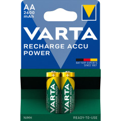 Varta Recharge Accu Power AA 2600 mAh Blister da 2 (Batteria NiMH Accu Precaricata, Mignon, batteria ricaricabile, pronta