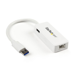 StarTech.com Adattatore USB 3.0 a Ethernet Gigabit (RJ45) - Scheda di rete NIC esterna con porta USB integrata - Bianco