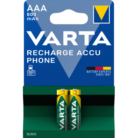 Varta Recharge Accu Phone AAA 800 mAh Blister da 2 (Batteria NiMH Accu, Micro, ricaricabile)