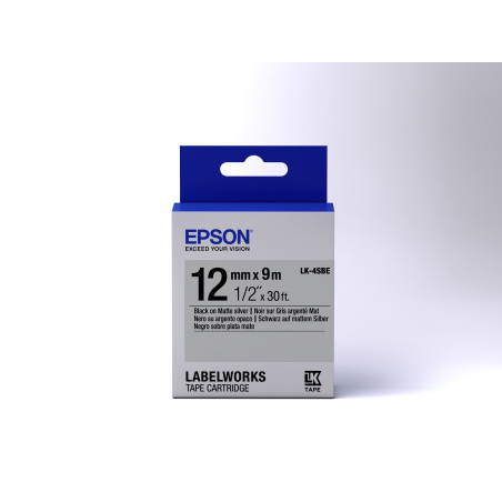 Epson Nastro fondo Opaco Argento per testo Nero 12/9 LK-4SBE