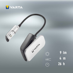 Varta Book Light (incl. 2x CR2032 Celle a bottone, con impugnatura a clip e collo flessibile) argento nero, luce a clip