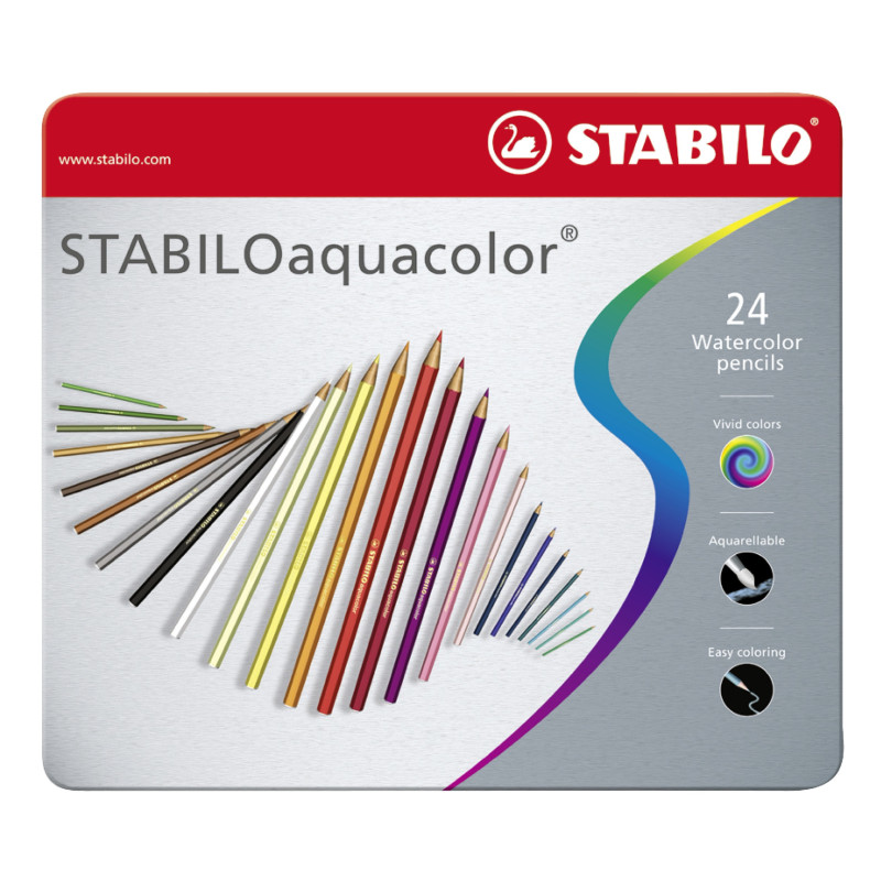 STABILO Matita colorata acquarellabile - STABILOaquacolor - Scatola in Metallo da 24 colori assortiti