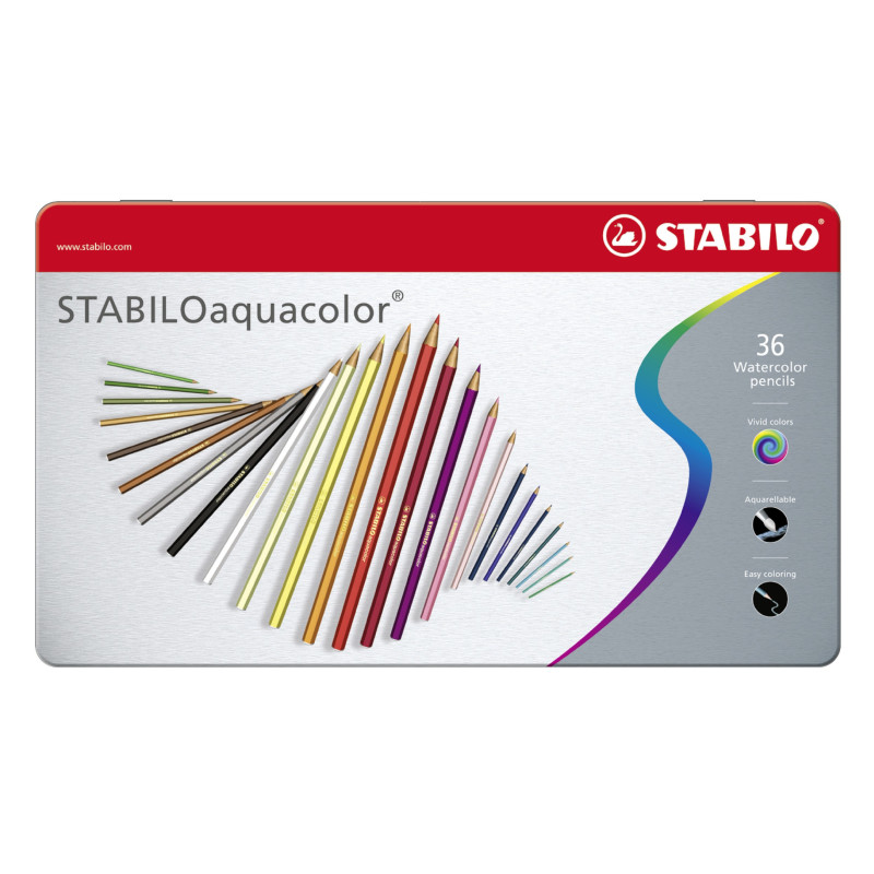 STABILO Matita colorata acquarellabile - STABILOaquacolor - Scatola in Metallo da 36 - Colori assortiti