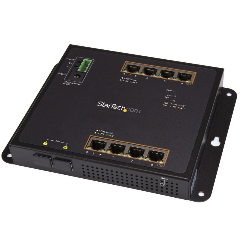 StarTech.com Switch Ethernet Gigabit a 8 porte PoE+ con 2 connessioni SFP - Gestito - Montabile a Parete con accesso frontale