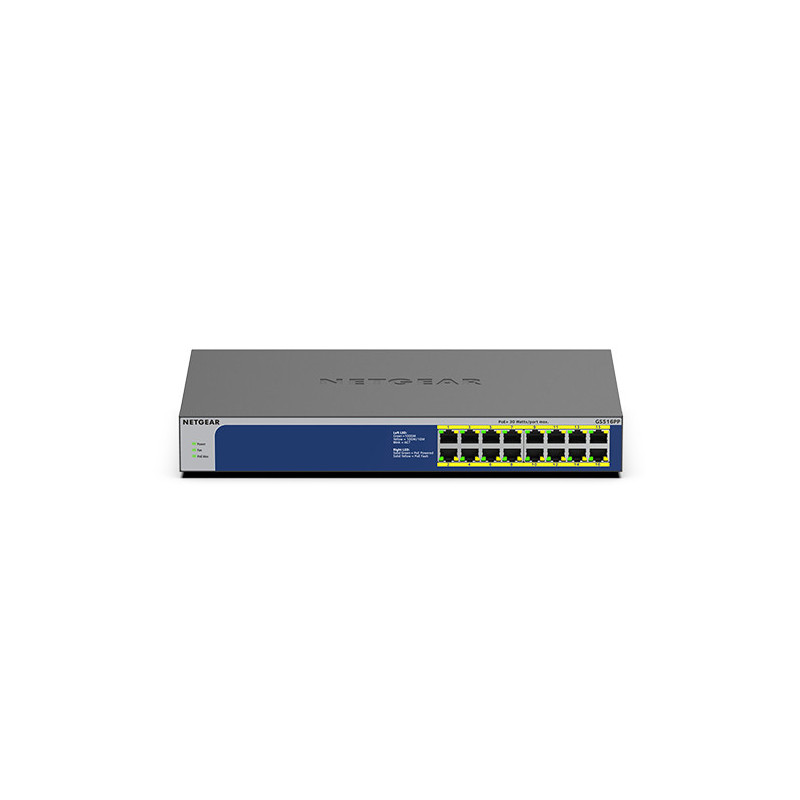 NETGEAR GS516PP Non gestito Gigabit Ethernet (10/100/1000) Supporto Power over Ethernet (PoE) Blu, Grigio