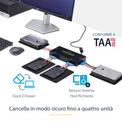 StarTech.com Eraser per HDD SSD a 4 Bay - Per SATA drive da 2,5" o 3,5" - Unità di cancellazione sicura per dischi standalone -