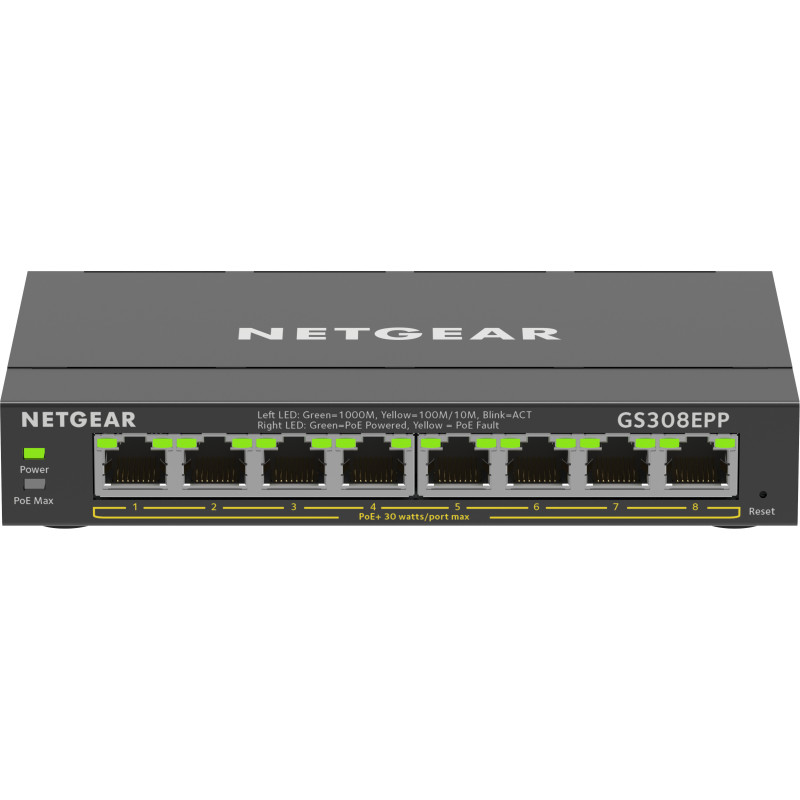 NETGEAR 8-Port Gigabit Ethernet High-Power PoE+ Plus Switch (GS308EPP) Gestito L2/L3 Gigabit Ethernet (10/100/1000) Supporto